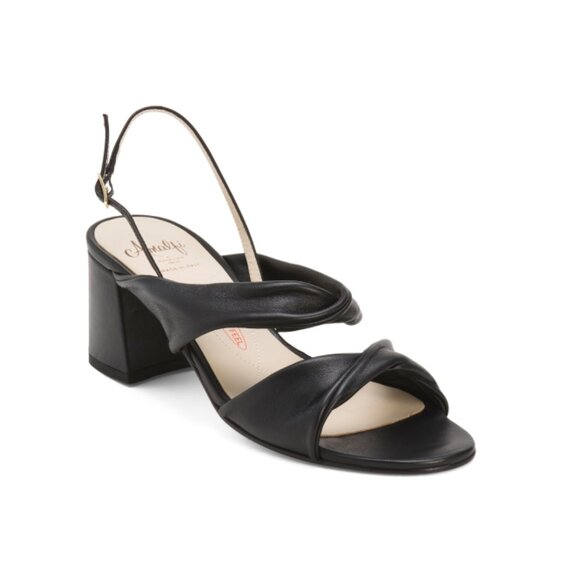 AMALFI Black Made In Italy Leather Estro Dual Strap Heeled Sandals - Picture 1 of 2